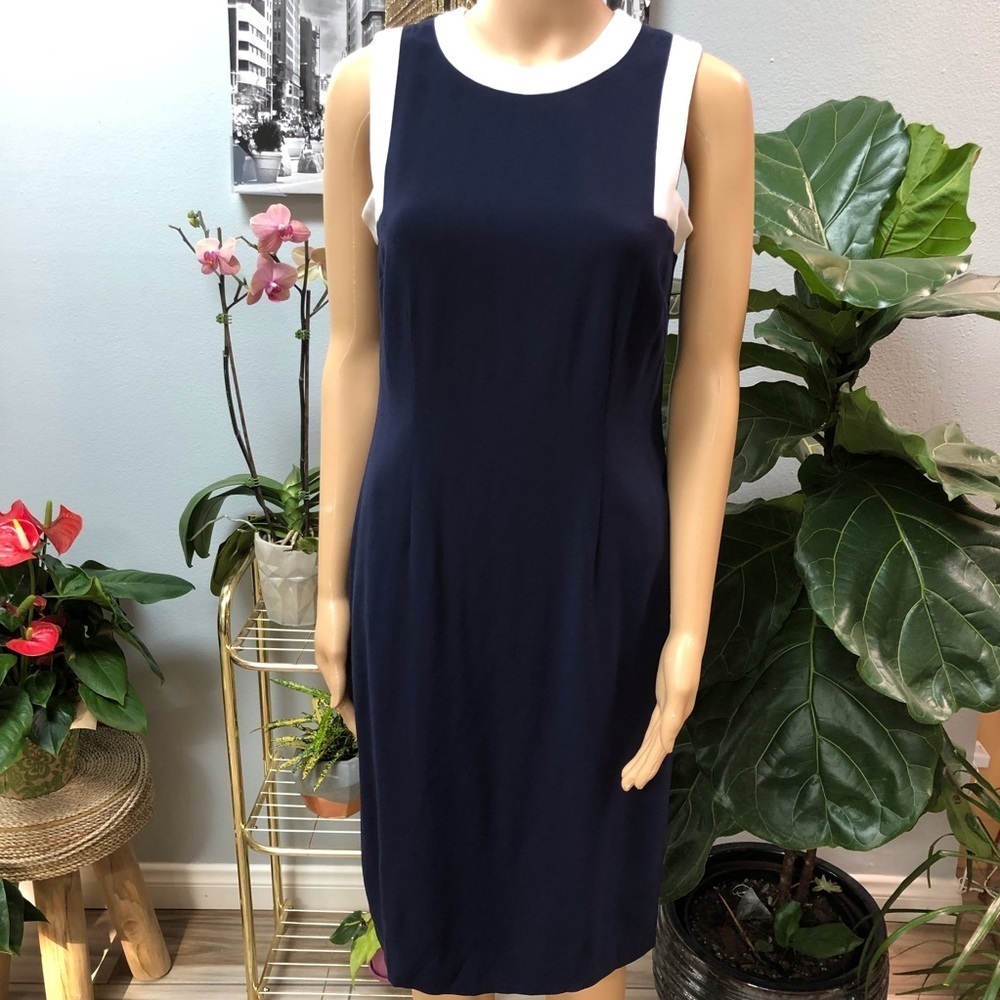 Ralph Lauren Size 6 Black White Trim Sleeveless Ruched A-Line Womenβs Dress